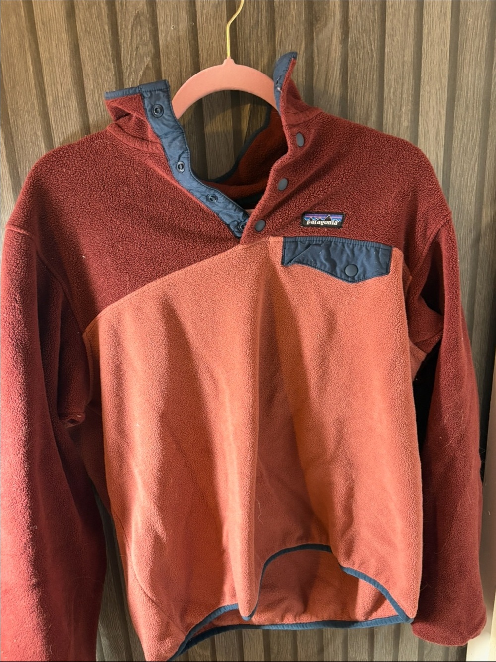 Patagonia Rust Red Fleece Synchilla with Navy Trim